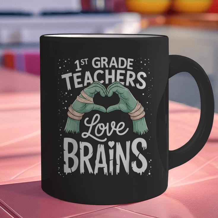 1st Grade Teachers Love Brains Shirt Halloween Teacher Graphic Print Coffee Mug, gift for family, gift for coworker