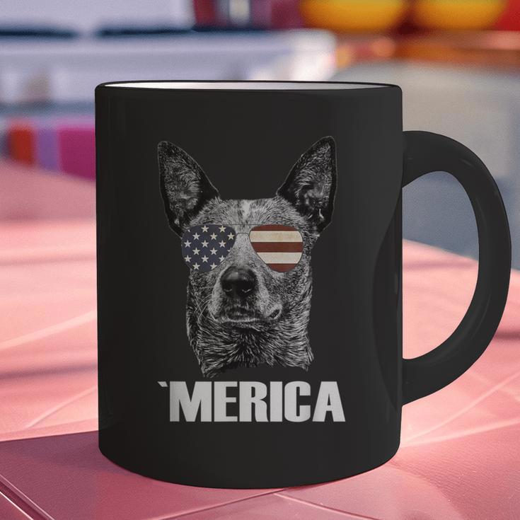 4th July Blue Heeler Dog Merica Patriotic USA Flag Cute Graphic Print Coffee Mug, gift for family, gift for coworker