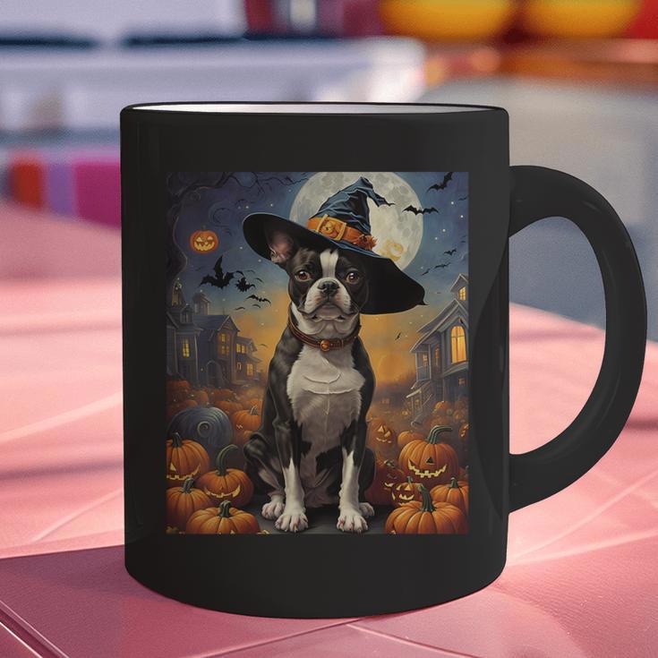 Aesthetic Halloween Boston Terrier Dog Witch Pumpkin For Men Women Kids Graphic Print Coffee Mug, Boston Terrier Halloween Mugs, gift for family, gift for coworker