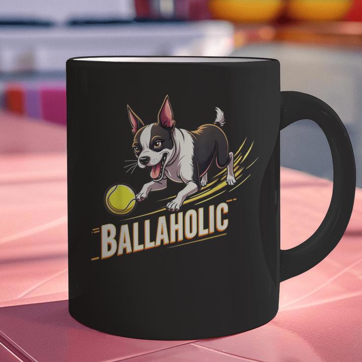 Ballaholic Boston Terrier Dog Chasing Bostie Ball Graphic Print Coffee Mug, gift for family, gift for coworker