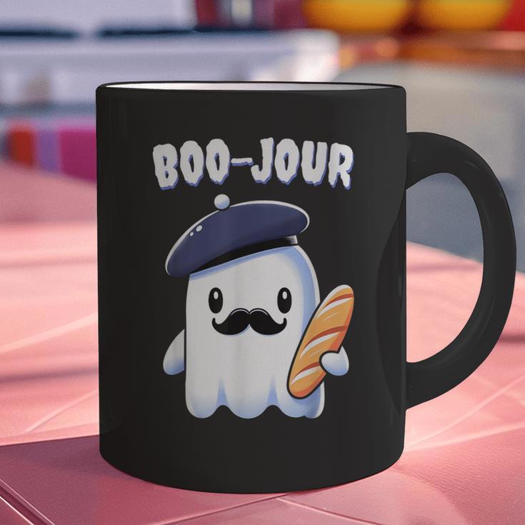 Boo Jour Ghost French Teacher Vintage Teacherlife Groovy Graphic Print Coffee Mug, Groovy Teacher Mugs, gift for family, gift for coworker
