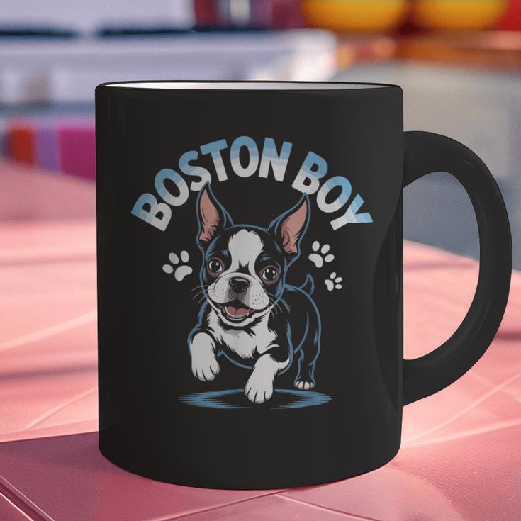 Boston Terrier Boy Cute Cartoon Dog Owner Pet Boston Terrier Graphic Print Coffee Mug, gift for family, gift for coworker