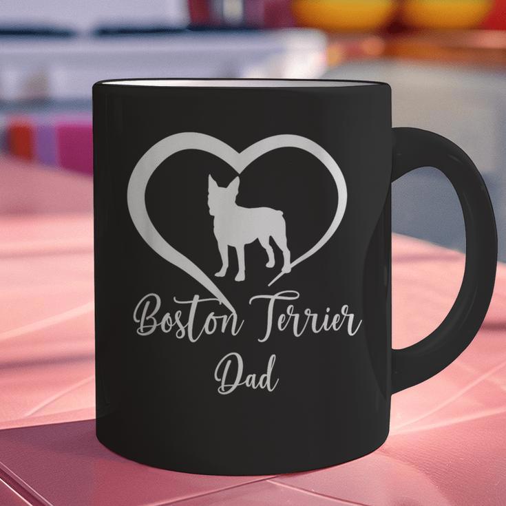 Boston Terrier Dad Cute Boston Terrier Silhouette Heart Graphic Print Coffee Mug, Boston Terrier Dad Mugs, gift for family, gift for coworker