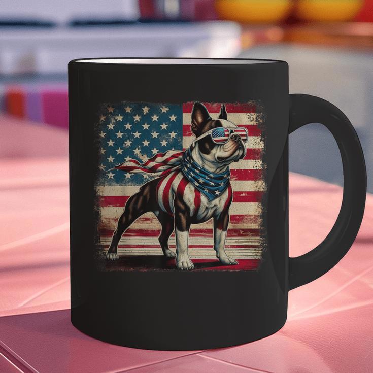 Boston Terrier Dog 4th Of July USA American Flag Patriotic Graphic Print Coffee Mug, American Boston Terrier Mugs, Patriotic Boston Terrier Mugs, Boston Terrier 4th Of July Mugs, gift for family, gift for coworker