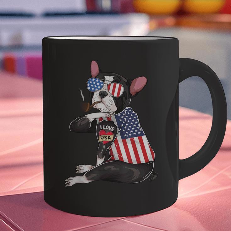 Boston Terrier Dog Merica 4th Of July Usa American Flag Men Graphic Print Coffee Mug, American Boston Terrier Mugs, Boston Terrier 4th Of July Mugs, gift for family, gift for coworker
