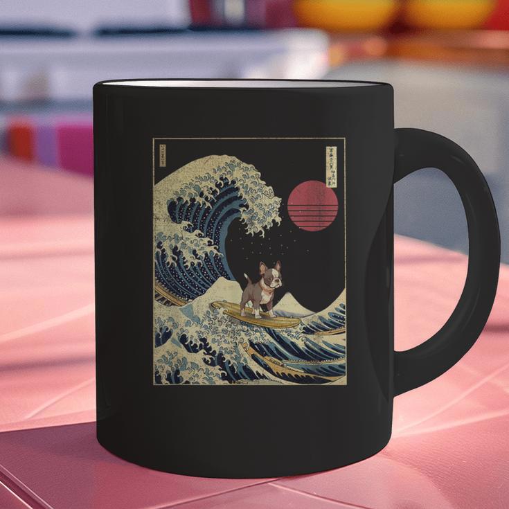 Boston Terrier Japanese Kanagawa Wave Surf Dog Graphic Print Coffee Mug, gift for family, gift for coworker
