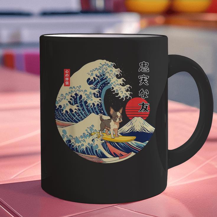 Boston Terrier Japanese Kanagawa Wave Surf Loyal Dog Men Women Kids Graphic Print Coffee Mug, gift for family, gift for coworker