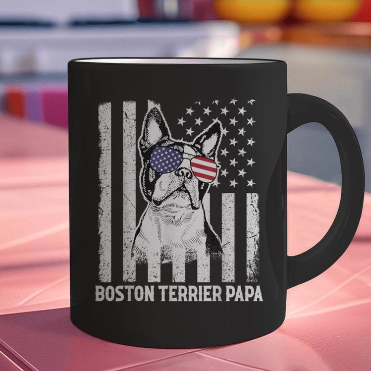 Boston Terrier Papa Cool Dog Lover USA American Flag Men Women Graphic Print Coffee Mug, American Boston Terrier Mugs, gift for family, gift for coworker