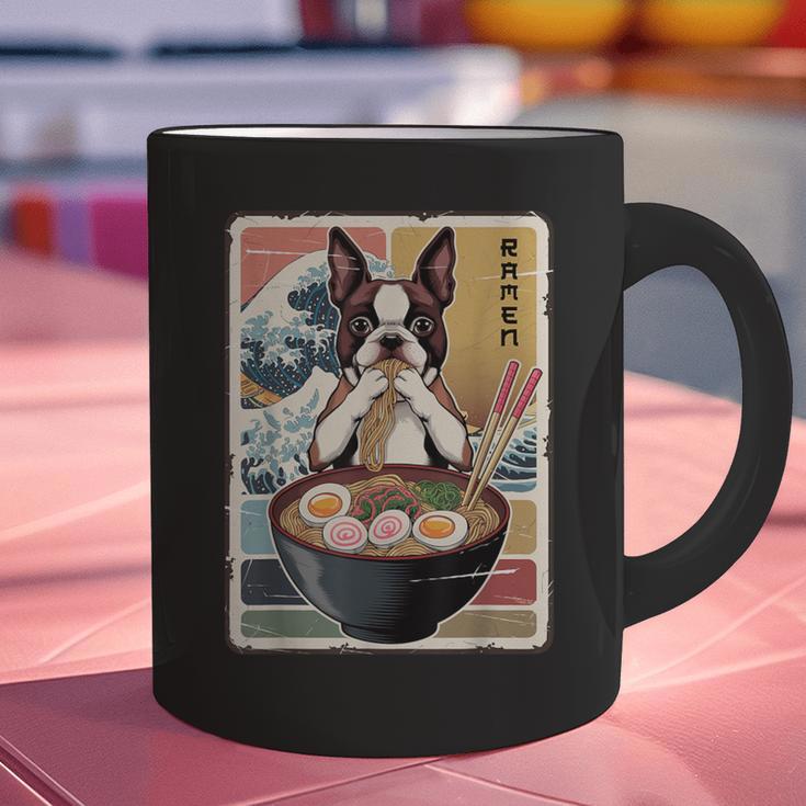 Boston Terrier Ramen Noodles Japanese Art Retro Ocean Waves Graphic Print Coffee Mug, gift for family, gift for coworker