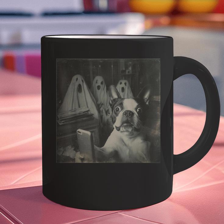 Boston Terrier Selfie With Ghosts Halloween Dog Lover Graphic Print Coffee Mug, Boston Terrier Halloween Mugs, gift for family, gift for coworker