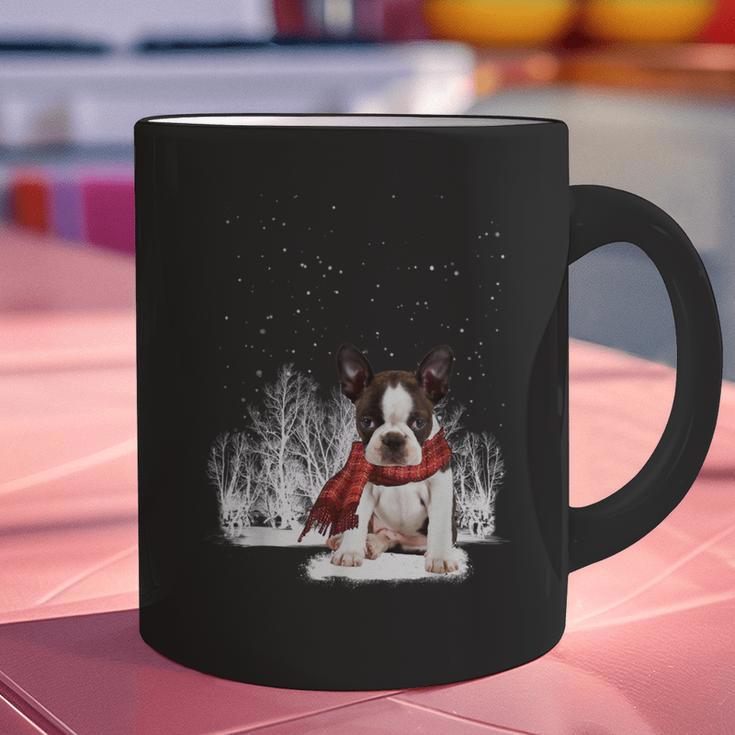 Boston Terrier In The Snow Merry Christmas Winter Graphic Print Coffee Mug, Boston Terrier Christmas Mugs, gift for family, gift for coworker