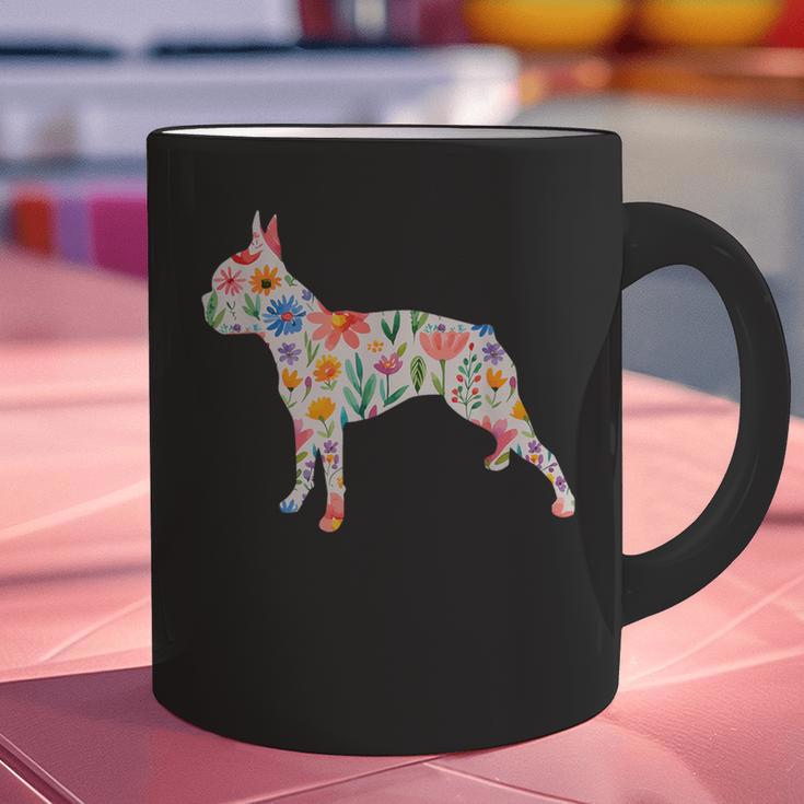 Boston Terrier Watercolor Flowers Graphic Print Coffee Mug, gift for family, gift for coworker