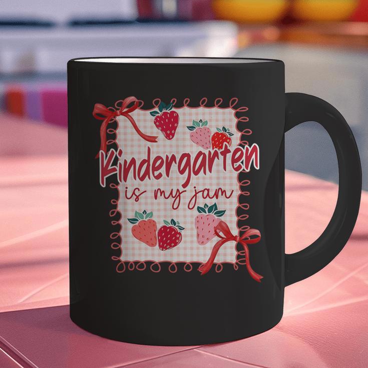 Bow Strawberry Kindergarten Is My Jam Teacher Kinder Team Graphic Print Coffee Mug, gift for family, gift for coworker Bow Strawberry Kindergarten Is My Jam Teacher Kinder Team Graphic Print Coffee Mug, gift for family, gift for coworker