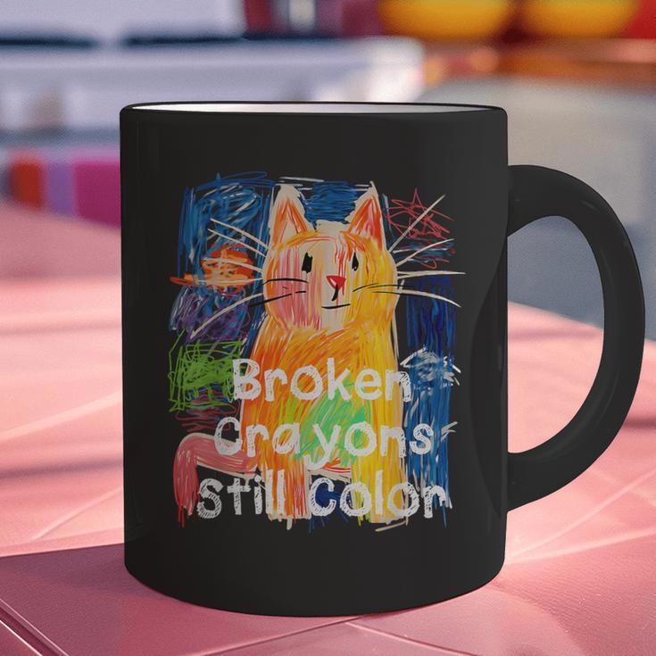 Broken Crayons Still Color Cat Teacher Graphic Print Coffee Mug, gift for family, gift for coworker
