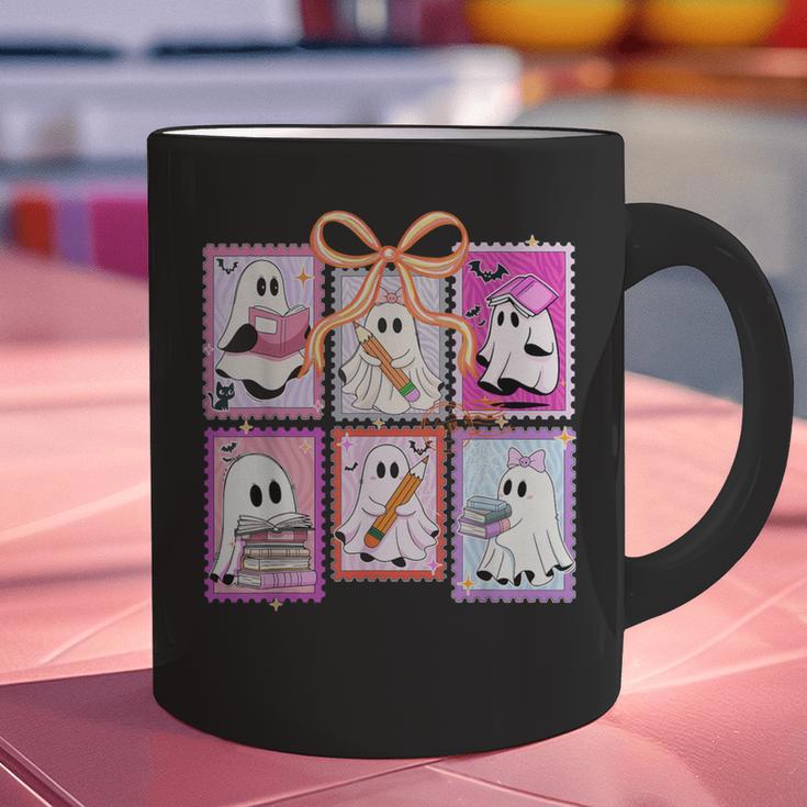 Coquette Bow Spooky Teacher Ghost Halloween Trick Or Teach Graphic Print Coffee Mug, gift for family, gift for coworker Coquette Bow Spooky Teacher Ghost Halloween Trick Or Teach Graphic Print Coffee Mug, gift for family, gift for coworker