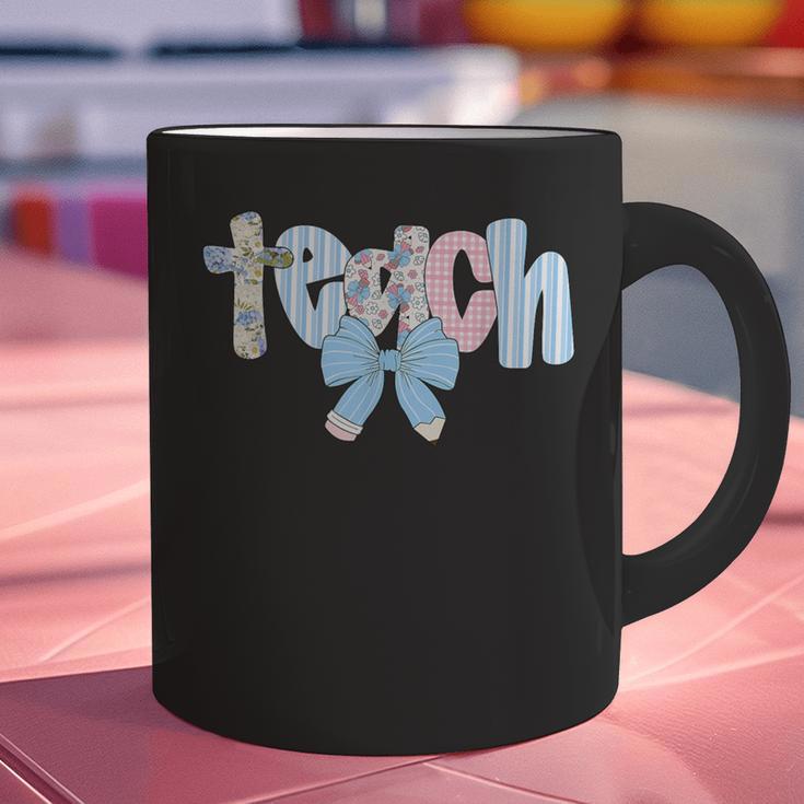 Coquette Bow Teach Teacher Happy First Day Back To School Graphic Print Coffee Mug, gift for family, gift for coworker Coquette Bow Teach Teacher Happy First Day Back To School Graphic Print Coffee Mug, gift for family, gift for coworker