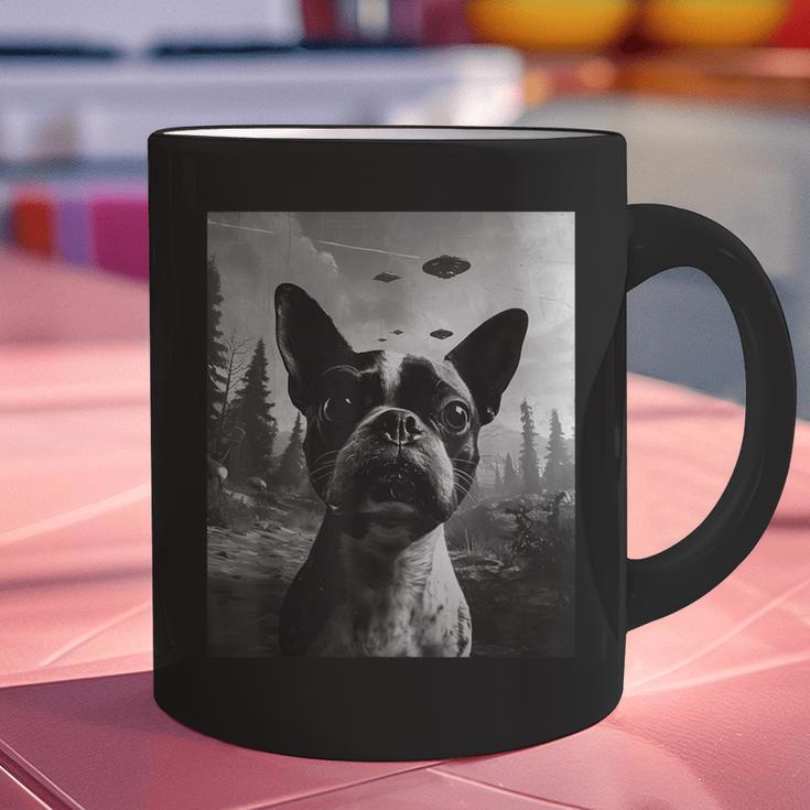 Dog Mom Dad Alien Selfie Boston Terrier UFO For Men Women Graphic Print Coffee Mug, Boston Terrier Dad Mugs, Boston Terrier Mom Mugs, gift for family, gift for coworker