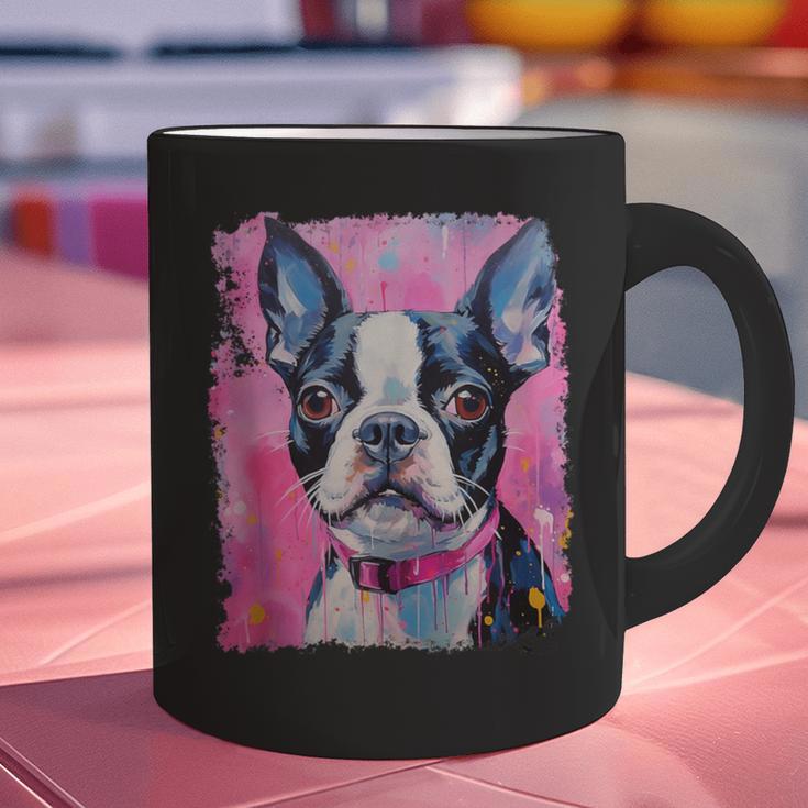 Dog Pink Boston Terrier Graphic Print Coffee Mug, gift for family, gift for coworker