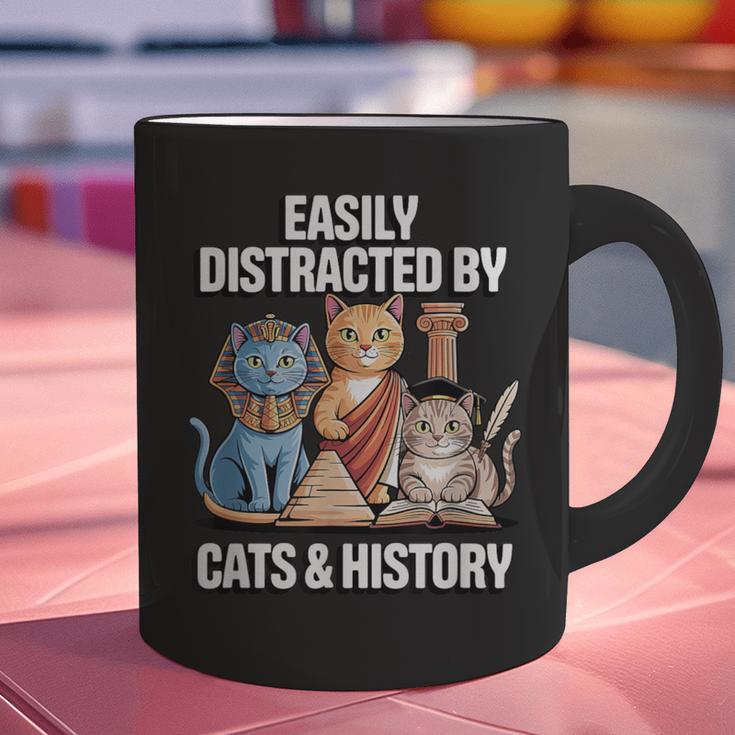 Easily Distracted By Cats & History Teacher Women Men Graphic Print Coffee Mug, History Teacher Mugs, gift for family, gift for coworker