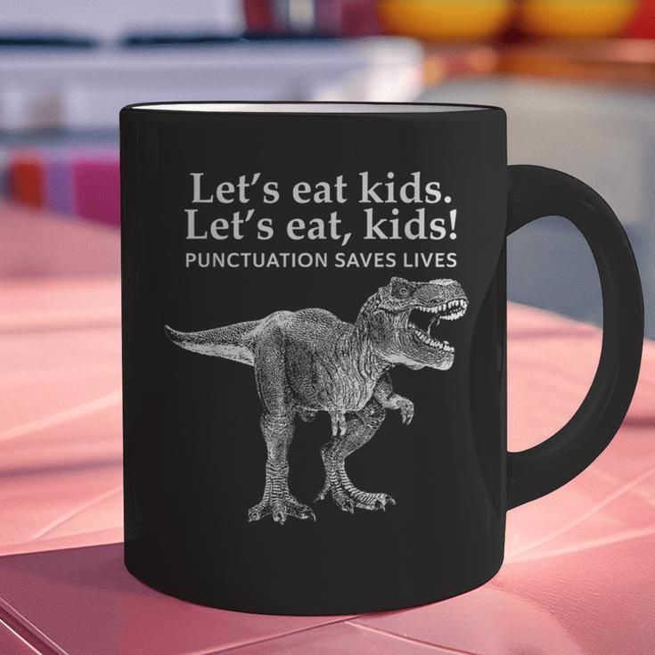 Lets Eat Kids Punctuation Saves Lives Dinosaur Teacher Graphic Print Coffee Mug, gift for family, gift for coworker