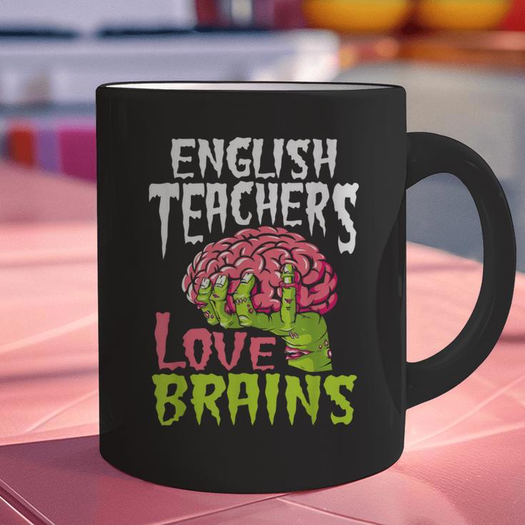 English Teachers Love Brains Zombie Teacher School Halloween Graphic Print Coffee Mug, English Teacher Mugs, gift for family, gift for coworker