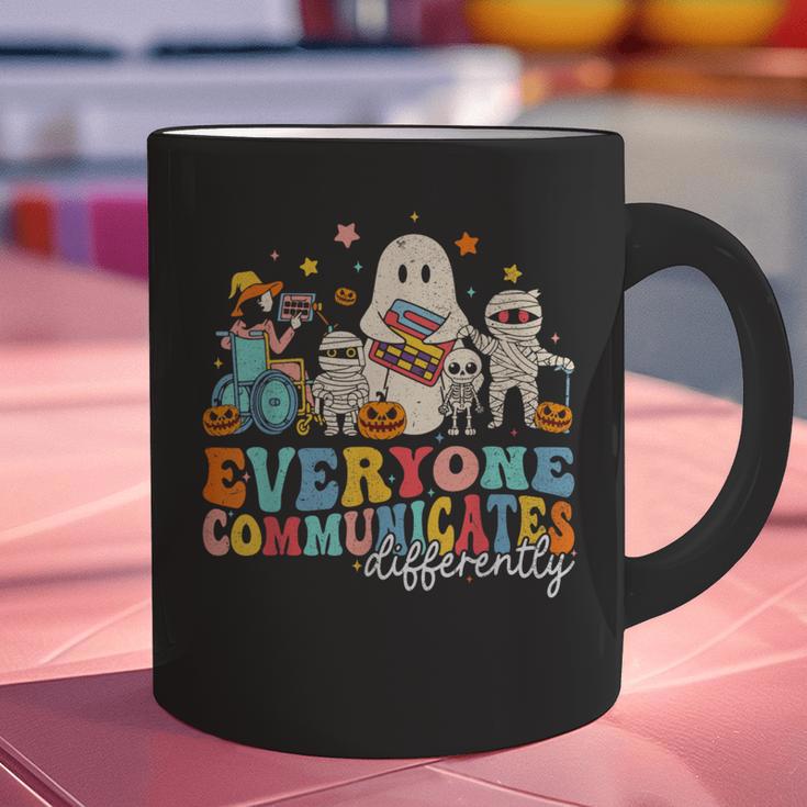 Everyone Communicates Differently Halloween SLP Sped Teacher Graphic Print Coffee Mug, gift for family, gift for coworker Everyone Communicates Differently Halloween SLP Sped Teacher Graphic Print Coffee Mug, gift for family, gift for coworker