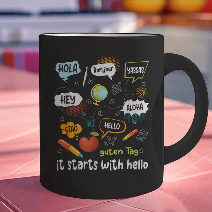 Friendship Inclusion Language Teacher It Starts With Hello Graphic Print Coffee Mug, gift for family, gift for coworker Friendship Inclusion Language Teacher It Starts With Hello Graphic Print Coffee Mug, gift for family, gift for coworker