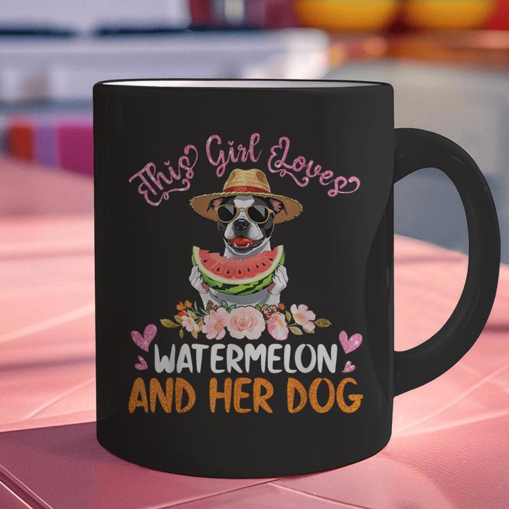 This Girl Loves Watermelon And Her Boston Terrier Dog Mother Graphic Print Coffee Mug, gift for family, gift for coworker
