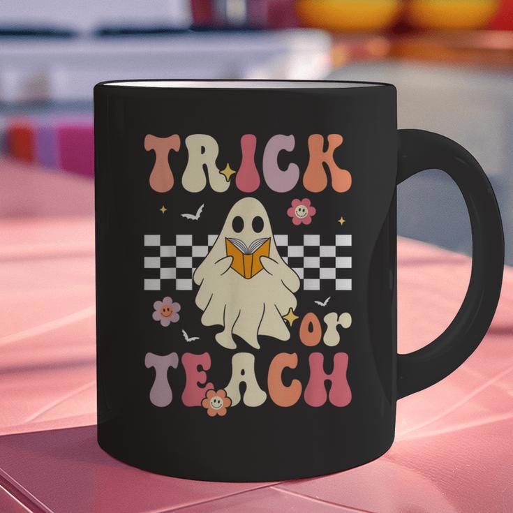 Groovy Teacher Halloween Retro Trick Or Teach Floral Ghost Graphic Print Coffee Mug, Groovy Teacher Mugs, gift for family, gift for coworker