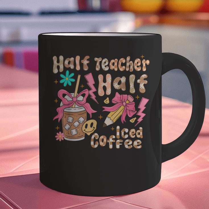 Half Teacher Half Iced Coffee Back To School Graphic Print Coffee Mug, gift for family, gift for coworker Half Teacher Half Iced Coffee Back To School Graphic Print Coffee Mug, gift for family, gift for coworker