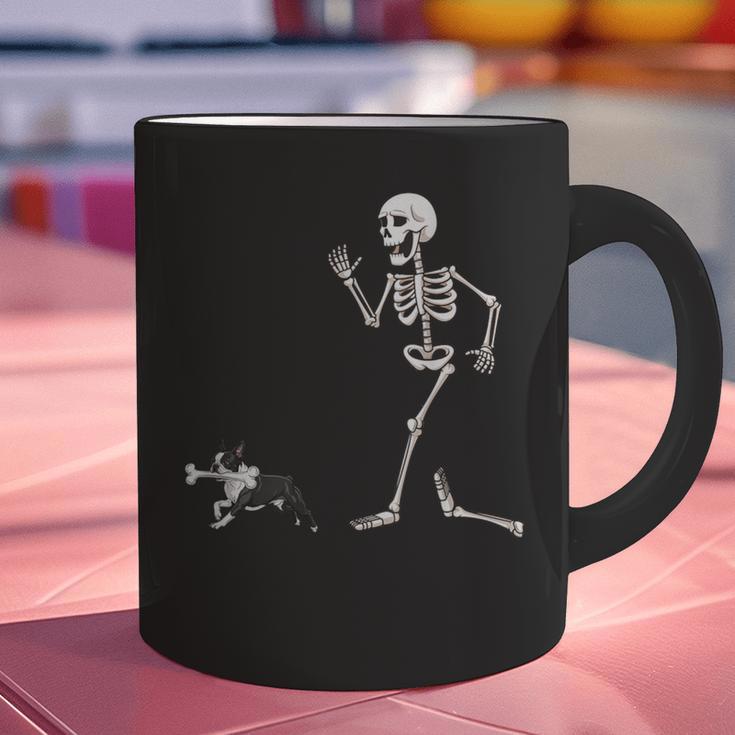 Halloween Boston Terrier And Skeleton Graphic Print Coffee Mug, Boston Terrier Halloween Mugs, gift for family, gift for coworker