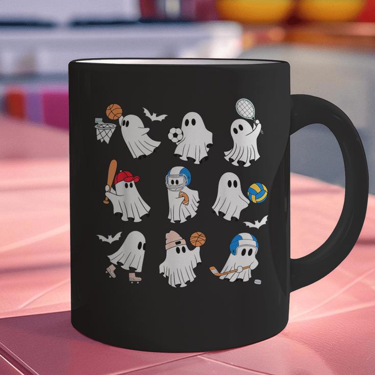 Halloween PE Teacher Ghost Playing Soccer Football Baseball Graphic Print Coffee Mug, Pe Teacher Mugs, gift for family, gift for coworker