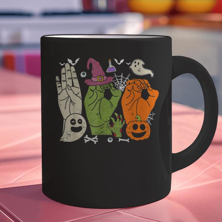 Halloween SPED Teacher Boo In ASL Boo Hands Sign Language Graphic Print Coffee Mug, gift for family, gift for coworker