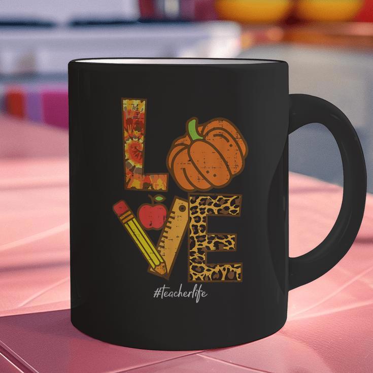 Leopard Pumpkin Love Teacher Life Thanksgiving Fall Women Graphic Print Coffee Mug, gift for family, gift for coworker
