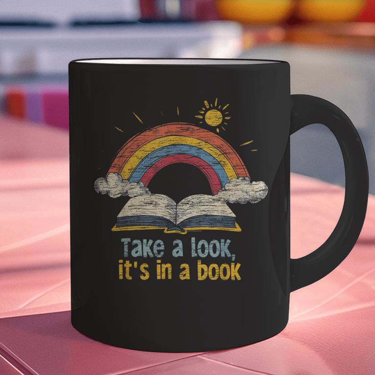 Take a Look It's In a Book Vintage Reading Teacher Rainbow Graphic Print Coffee Mug, gift for family, gift for coworker Take a Look It's In a Book Vintage Reading Teacher Rainbow Graphic Print Coffee Mug, gift for family, gift for coworker