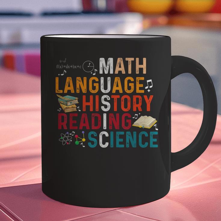 Math Language History Reading Science Music Teacher Graphic Print Coffee Mug, History Teacher Mugs, Science Teacher Mugs, gift for family, gift for coworker Math Language History Reading Science Music Teacher Graphic Print Coffee Mug, History Teacher Mugs, Science Teacher Mugs, gift for family, gift for coworker