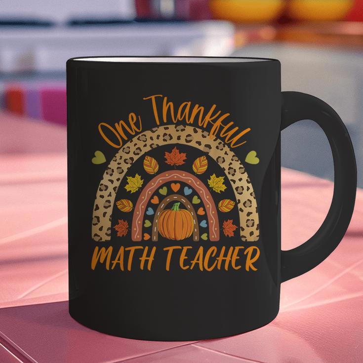 One Thankful Math Teacher Thanksgiving Autumn Fall Rainbow Graphic Print Coffee Mug, gift for family, gift for coworker
