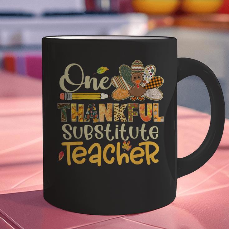 One Thankful Substitute Teacher Turkey Leopard Thanksgiving For Men Women Graphic Print Coffee Mug, gift for family, gift for coworker