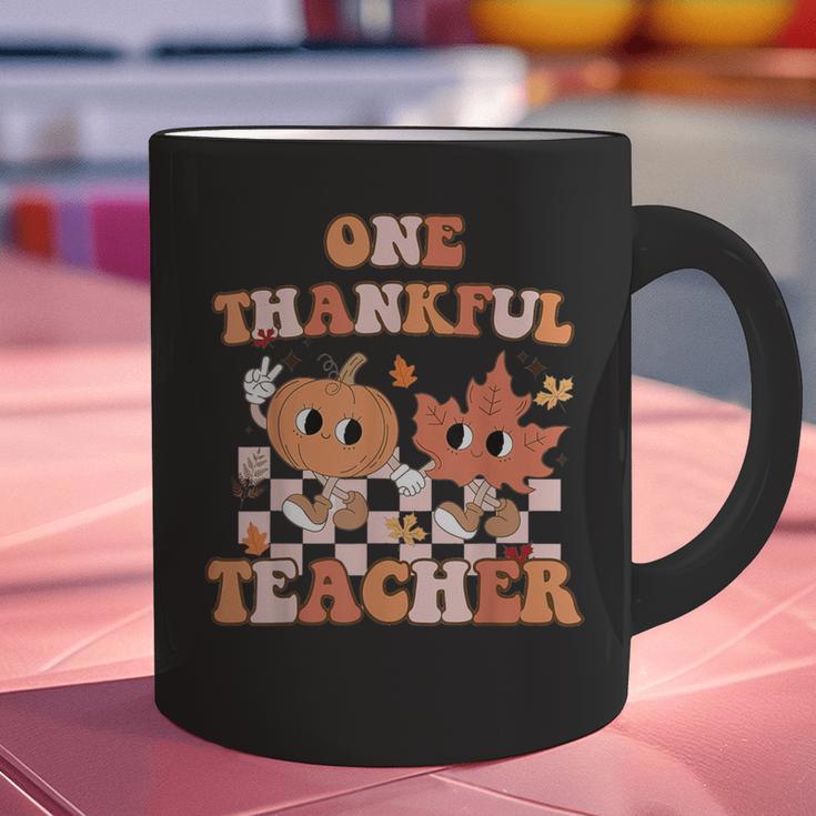 One Thankful Teacher Fall Leaves Thanksgiving Retro Graphic Print Coffee Mug, gift for family, gift for coworker