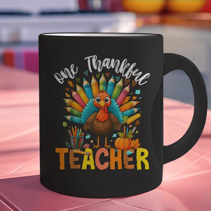 One Thankful Teacher Thanksgiving Turkey Cute Crayon Pencil Graphic Print Coffee Mug, gift for family, gift for coworker