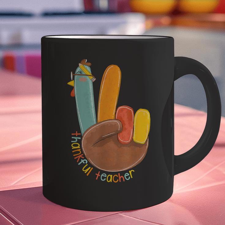 One Thankful Teacher Thanksgiving Turkey Peace Hand Sign Graphic Print Coffee Mug, gift for family, gift for coworker One Thankful Teacher Thanksgiving Turkey Peace Hand Sign Graphic Print Coffee Mug, gift for family, gift for coworker