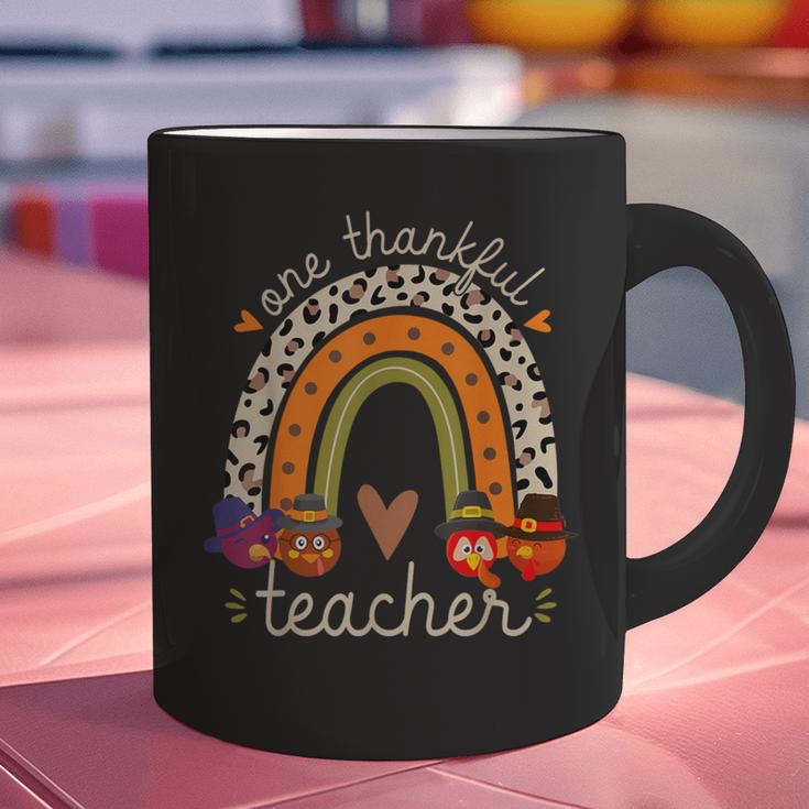 One Thankful Teacher Thanksgiving Turkey Rainbow Fall Graphic Print Coffee Mug, gift for family, gift for coworker