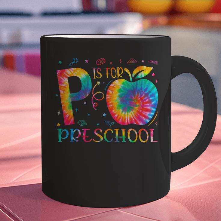 P Is For Preschool Tie Dye Back To School Teacher Men Women Girls Kids Graphic Print Coffee Mug, gift for family, gift for coworker P Is For Preschool Tie Dye Back To School Teacher Men Women Girls Kids Graphic Print Coffee Mug, gift for family, gift for coworker