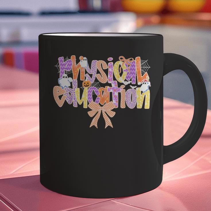 Physical Education Halloween Bow Checkered Teacher Ghost PE Graphic Print Coffee Mug, Pe Teacher Mugs, gift for family, gift for coworker Physical Education Halloween Bow Checkered Teacher Ghost PE Graphic Print Coffee Mug, Pe Teacher Mugs, gift for family, gift for coworker