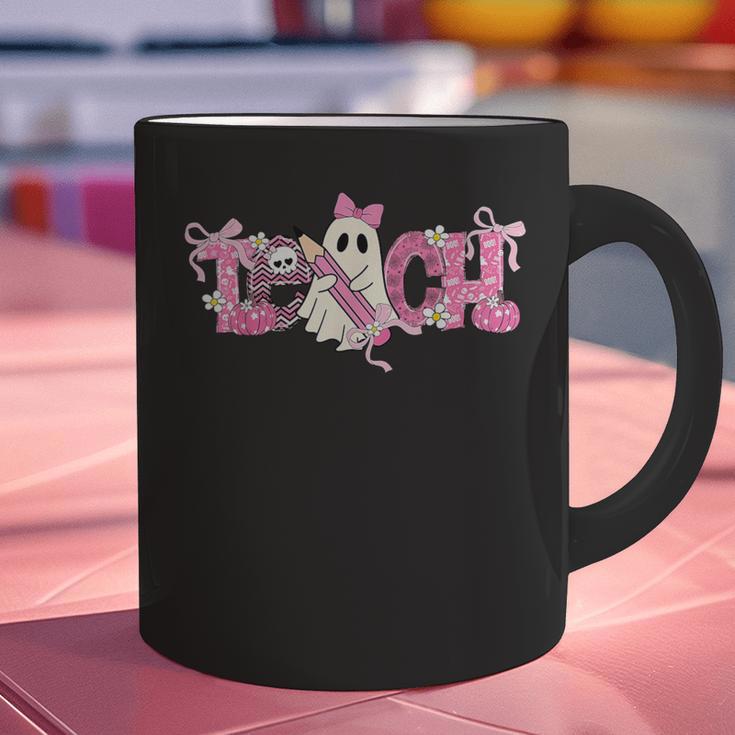 Pink Ghost Teach Halloween Teacher In Spooky Season Graphic Print Coffee Mug, gift for family, gift for coworker Pink Ghost Teach Halloween Teacher In Spooky Season Graphic Print Coffee Mug, gift for family, gift for coworker