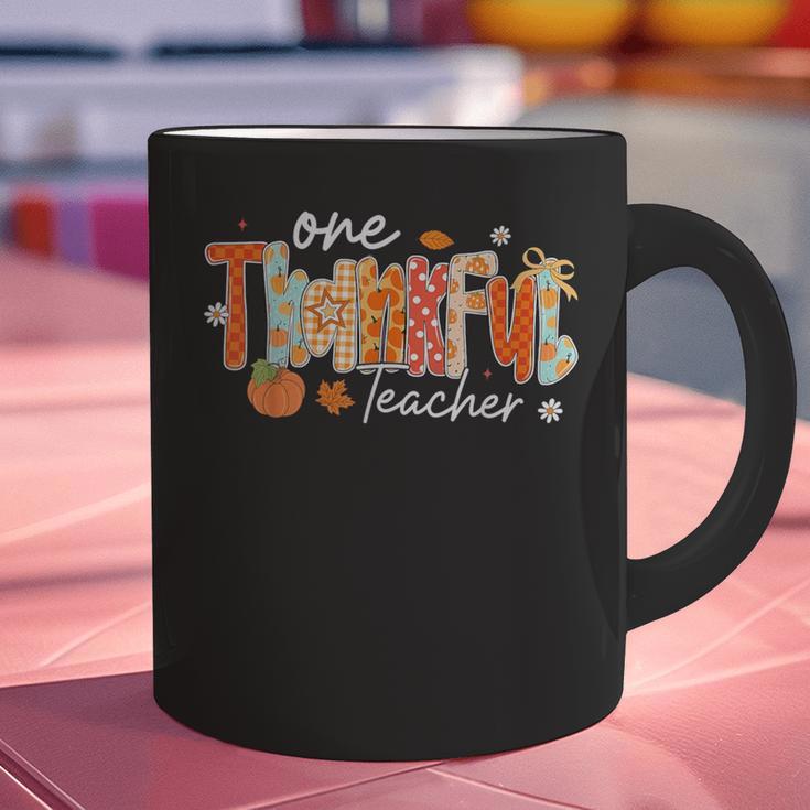Preppy One Thankful Teacher Coquette Thanksgiving Teacher Graphic Print Coffee Mug, gift for family, gift for coworker