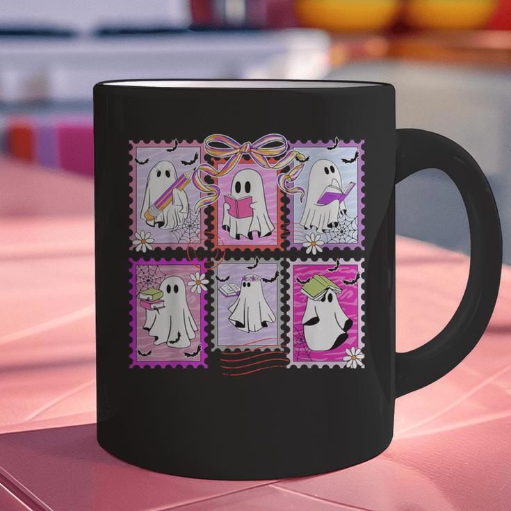 Preppy Spooky Teacher Halloween Ghost Coquette Bow Autumn Graphic Print Coffee Mug, gift for family, gift for coworker