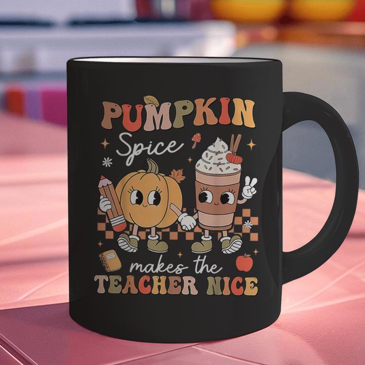 Pumpkin Spice Makes Teacher Nice Retro Fall Spooky Season Graphic Print Coffee Mug, gift for family, gift for coworker Pumpkin Spice Makes Teacher Nice Retro Fall Spooky Season Graphic Print Coffee Mug, gift for family, gift for coworker