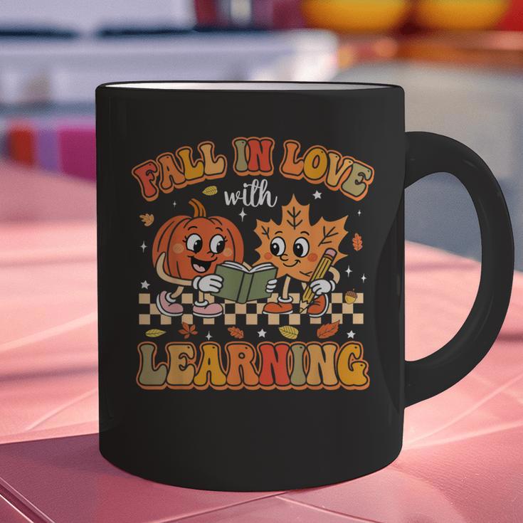 Retro Fall In Love With Learning Autumn Pumpkin Teachers Graphic Print Coffee Mug, gift for family, gift for coworker
