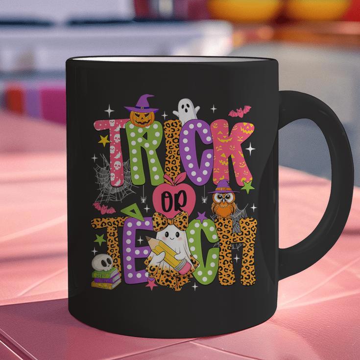 Retro Trick Or Teach Leopard Ghost Halloween Spooky Teacher Graphic Print Coffee Mug, gift for family, gift for coworker Retro Trick Or Teach Leopard Ghost Halloween Spooky Teacher Graphic Print Coffee Mug, gift for family, gift for coworker